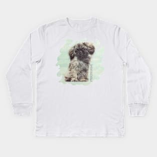 Sketch  of fluffy  Pekingese puppy Kids Long Sleeve T-Shirt